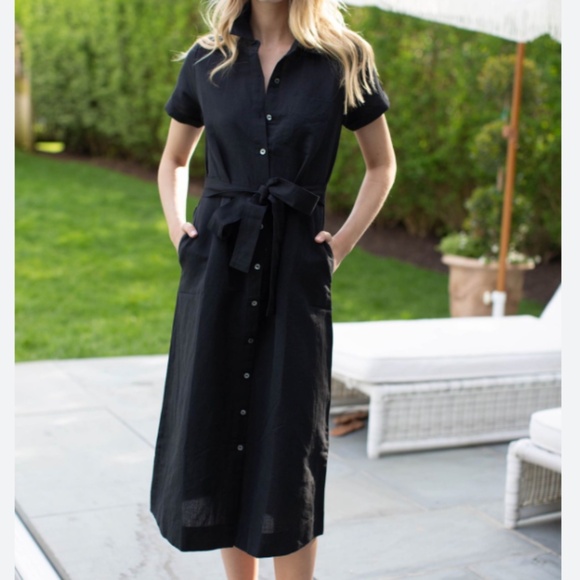 Marea by Liz Joy Short-Sleeve Hamptons Button Front Midi Dress in Black - Picture 1 of 3